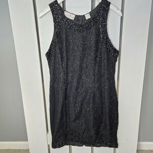 Lawrence Kazar Beaded Silk Dress Black XL Fits‎ Like M/L Cocktail Formal Glam